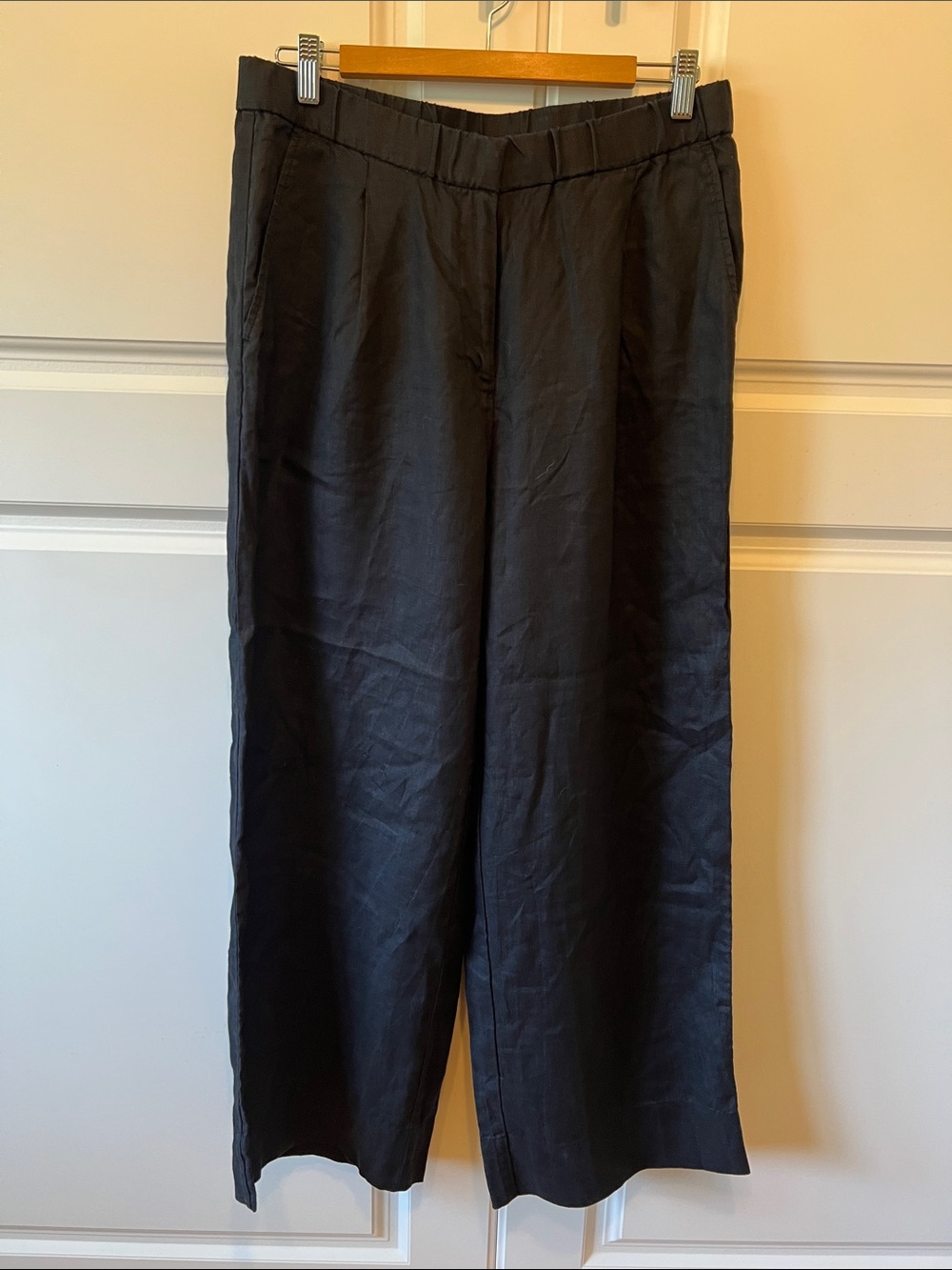 NWOT Eileen Fisher Linen Wide Leg Trousers, Black, M